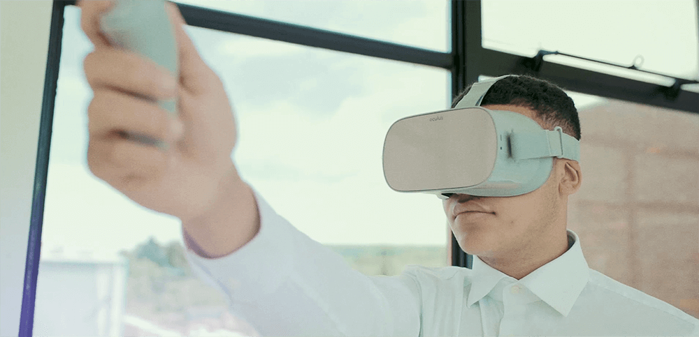 person wearing vr headset